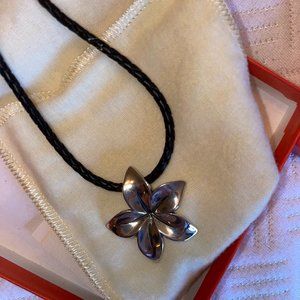 James Avery Radiant Flower Pendant and Leather Necklace